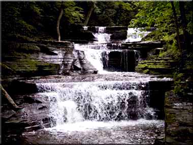 Multiple waterfalls in the upper Buttermilk gorge