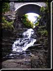 Waterfall photo of the bridge over Cascadilla Gorge.